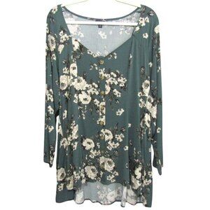 Torrid Teal Green Floral Button Front Peasant Top Womens Size 2X 3/4 Sleeve